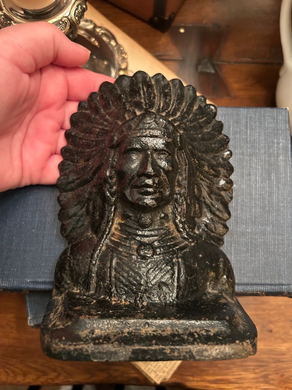 Black Cast Iron Native American Chief Bookend - Home Art Accent